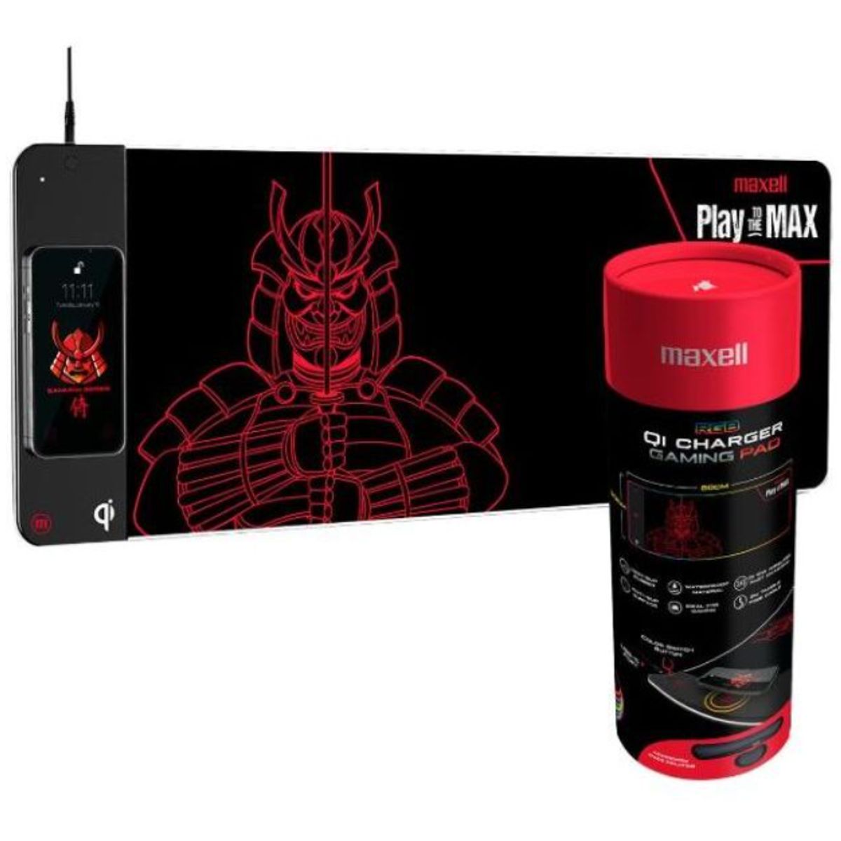 MAXELL - Pad Mouse - Maxell Qi 10w RGB Carga Inalámbrica Celular 80x30cm