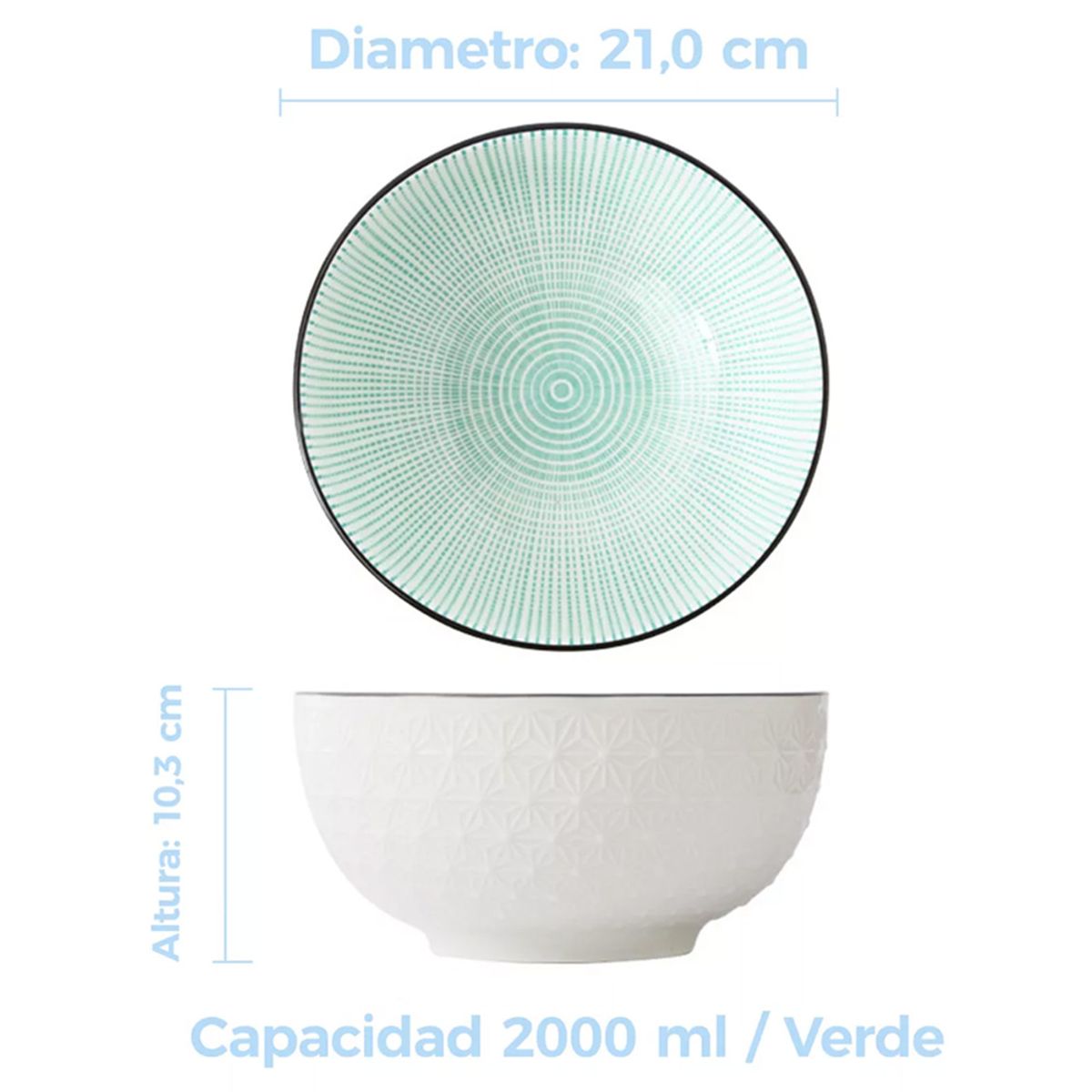 GENERICO - Tazón Grande Bowl Cuenco Ramen Cerámica Japonés 2000ml X4