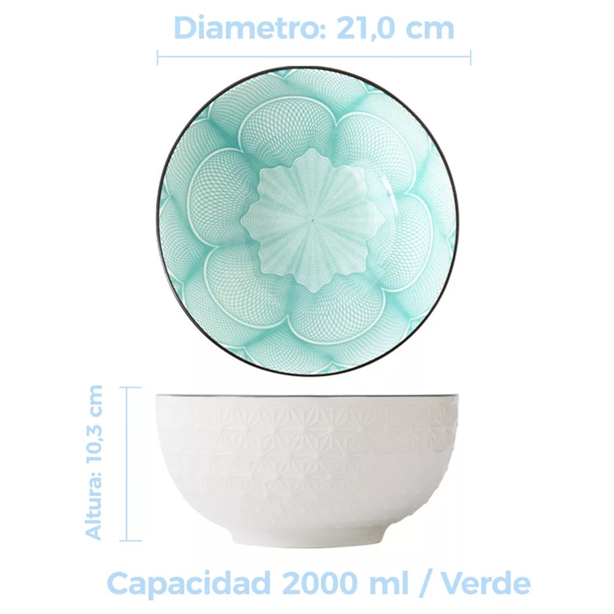 GENERICO - Tazón Grande Bowl Cuenco Ramen Cerámica Japonés 2000ml X4