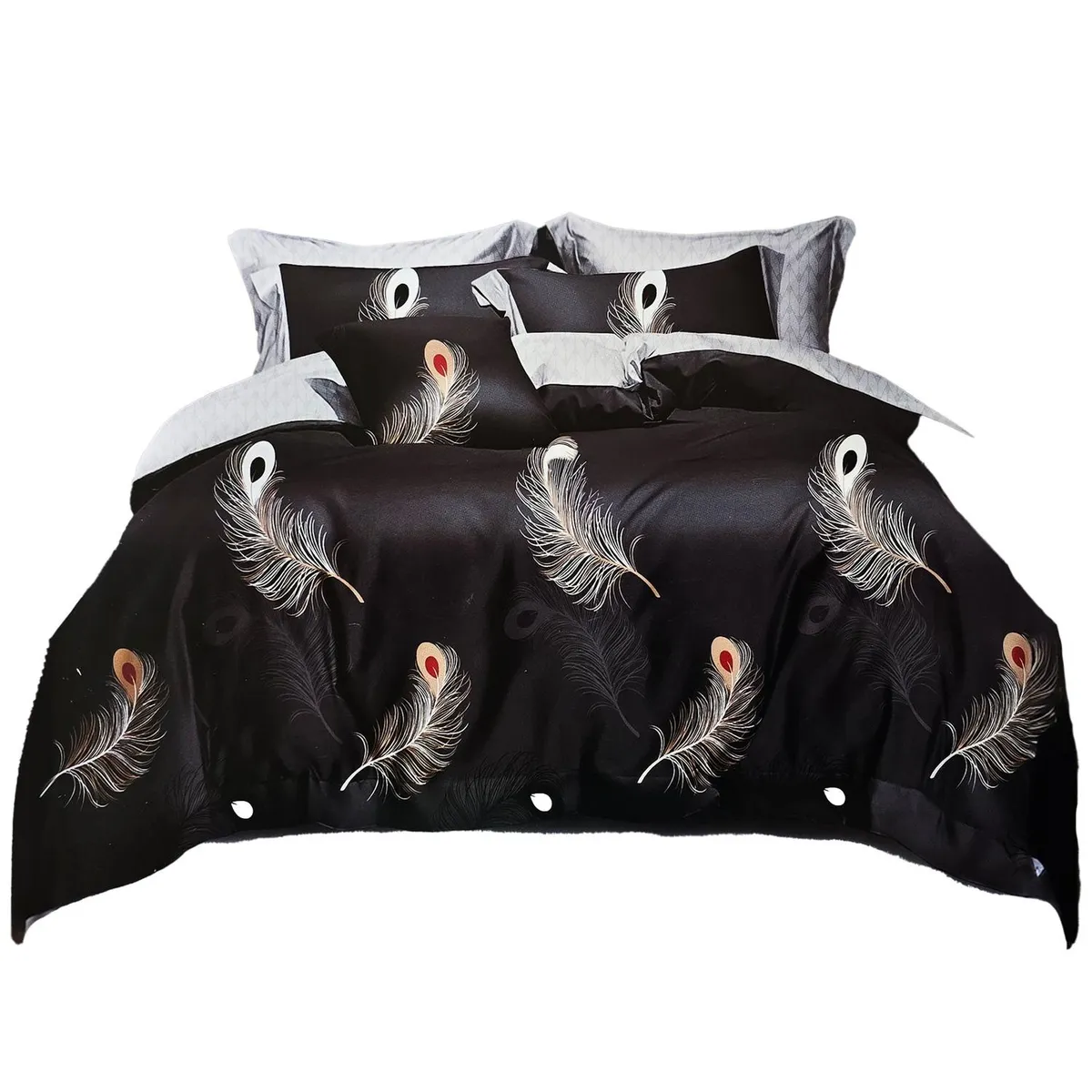 GENERICO - JUEGO DE SABANAS 2.0 PLAZAS QUEEN PLUMAS BLACK 630