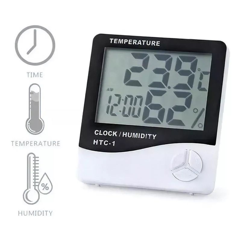 GENERICO - Termohigrómetro Digital Htc-1 Higrometro Termometro Reloj Ambiental