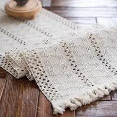 AZ AURAZEUS - Camino De Mesa Decoracion Yute Manteles De Centro 180 x 30 Blanco