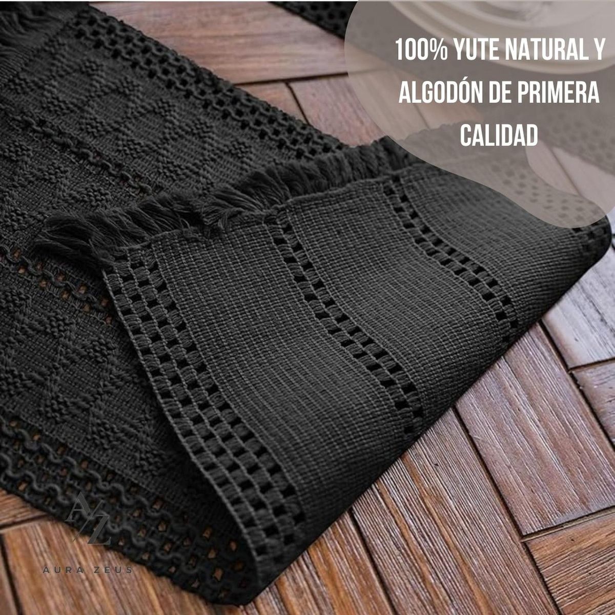 AZ AURAZEUS - Camino De Mesa Decoracion Yute Manteles De Centro 180 x 30 Negro AZ