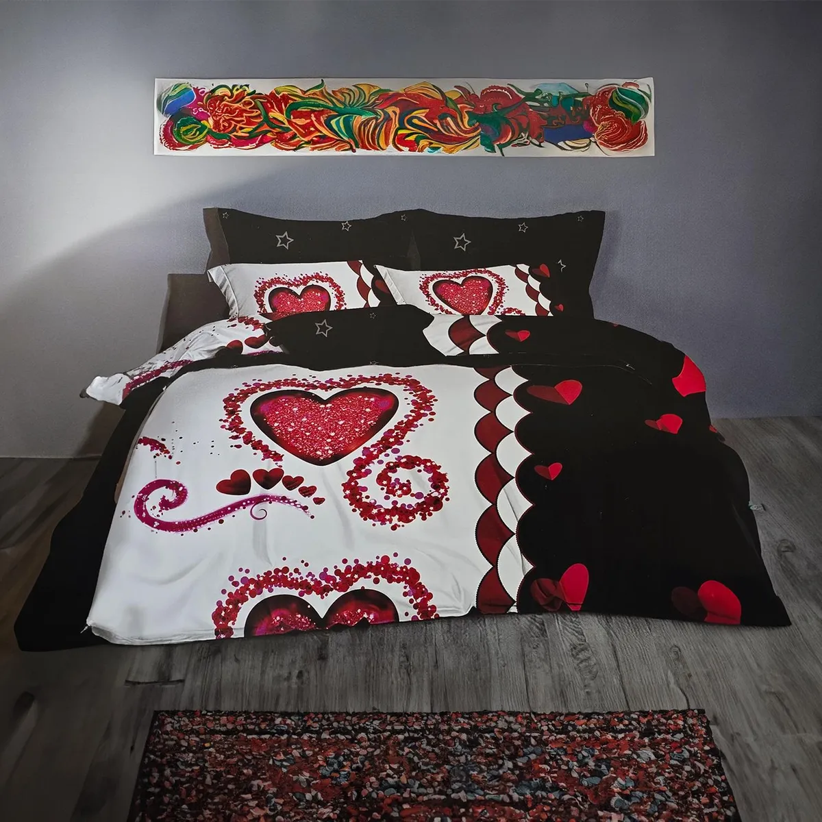 GENERICO - JUEGO DE SABANAS 2.0 PLAZAS QUEEN CORAZON 637