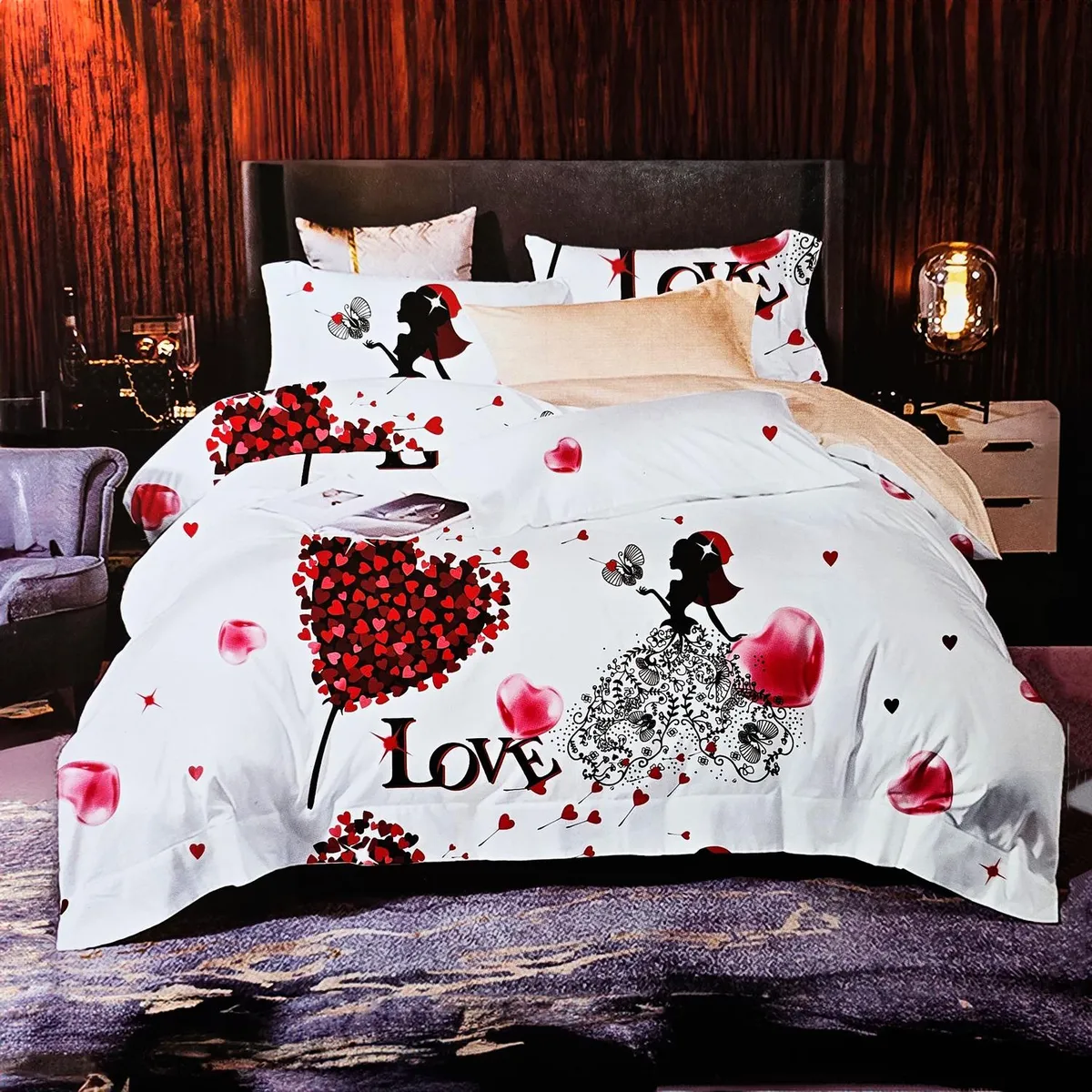 GENERICO - JUEGO DE SABANAS 2.5 PLAZAS KING LOVE CORAZON 631