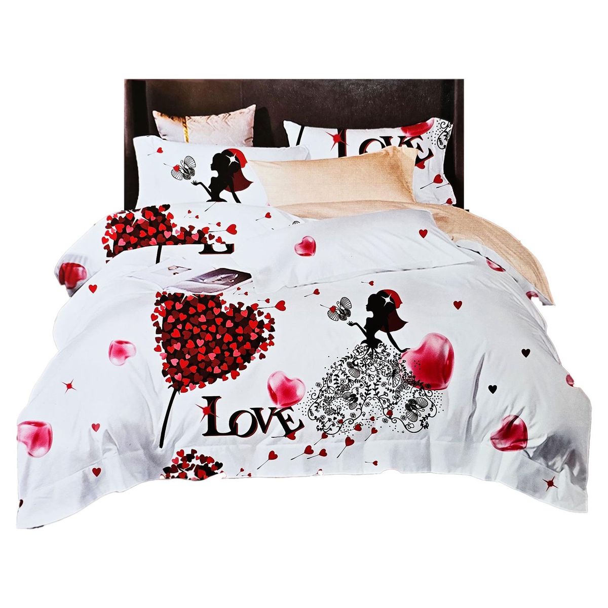 GENERICO - JUEGO DE SABANAS 2.5 PLAZAS KING LOVE CORAZON 631