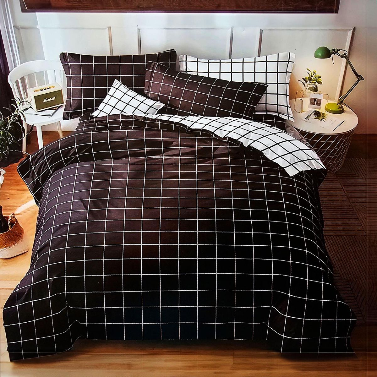 GENERICO - JUEGO DE SABANAS 2.5 PLAZAS KING CUADRICULA 623