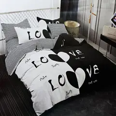 GENERICO - JUEGO DE SABANAS 2.0 PLAZAS QUEEN LOVE BLACK 624