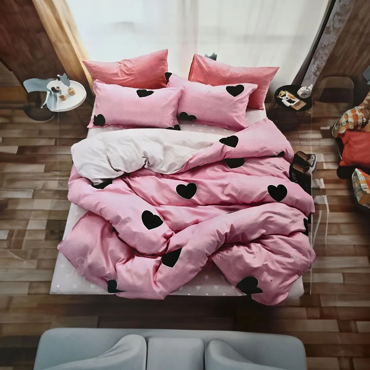 GENERICO - JUEGO DE SABANAS 2.0 PLAZAS QUEEN PINK CORAZON 636