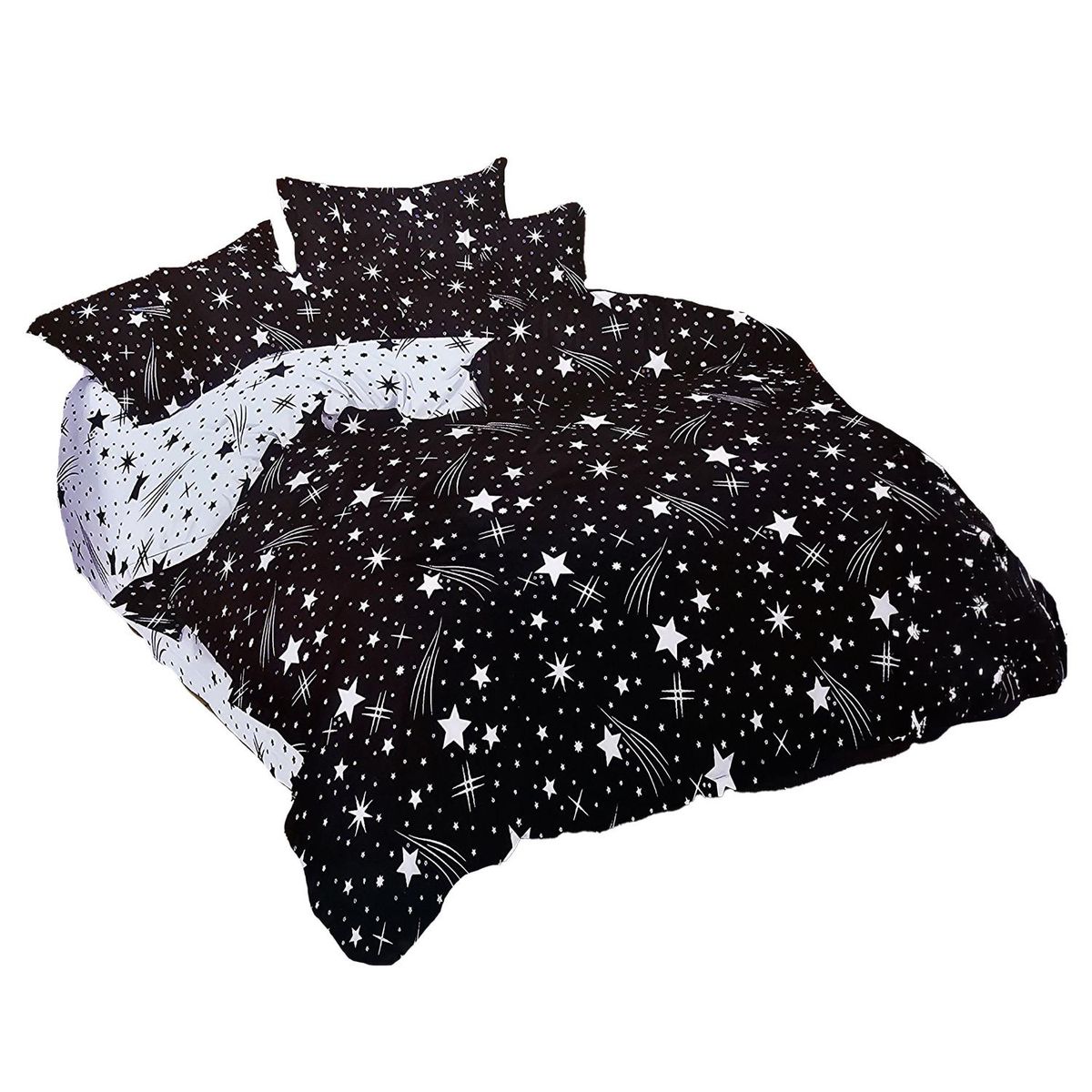 GENERICO - JUEGO DE SABANAS 2.0 PLAZAS QUEEN ESTRELLAS BLACK 626