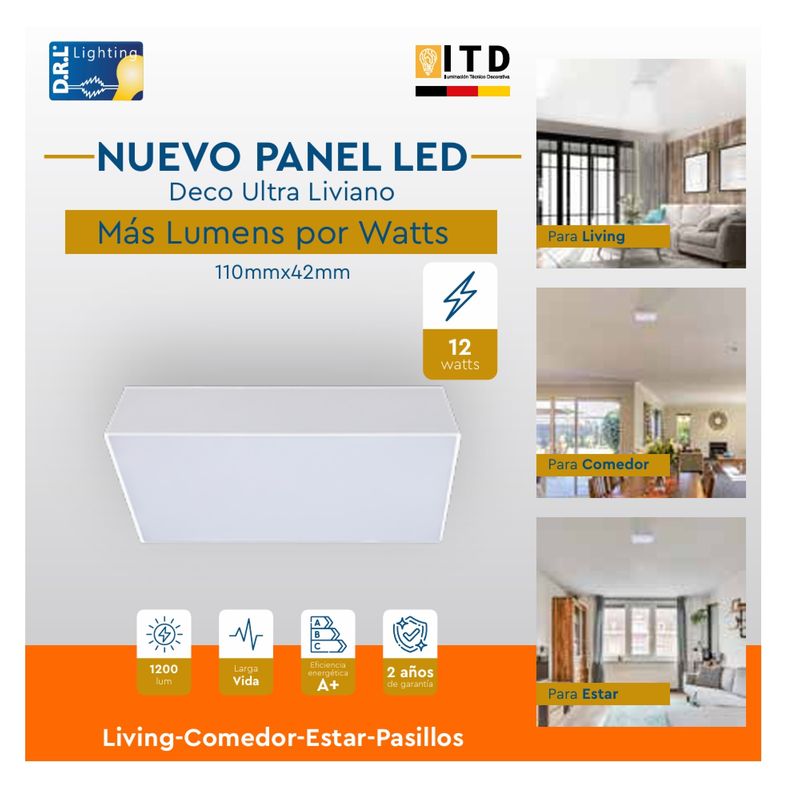 DRL LIGHTING - Panel Deco Blanco sobrepuesto 12W cuadrado