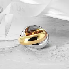 VANE COLLECTION - Anillo mujer trinity acero baño oro y rodio
