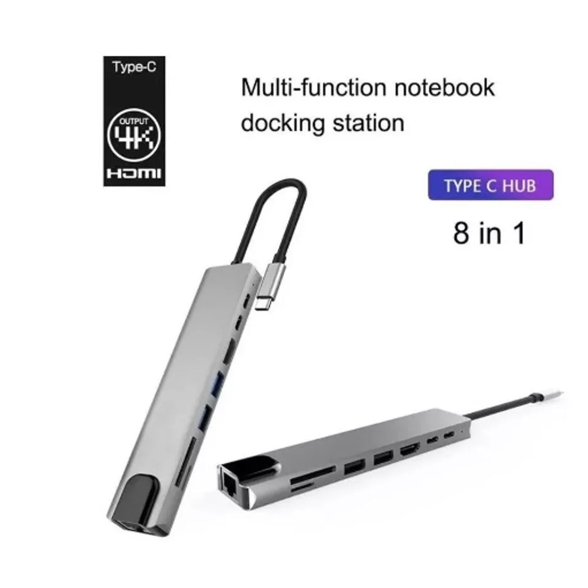 GENERICO - Hub Adaptador Usb Tipo C 8 En 1 - Macbook, Windows Ethernet