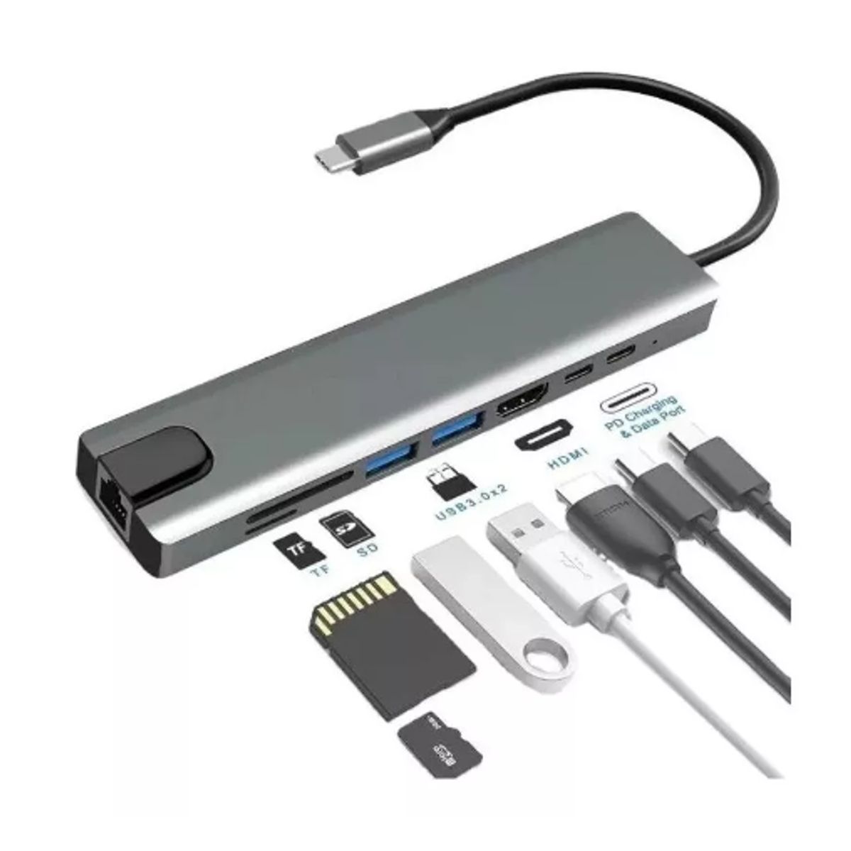 GENERICO - Hub Adaptador Usb Tipo C 8 En 1 - Macbook, Windows Ethernet