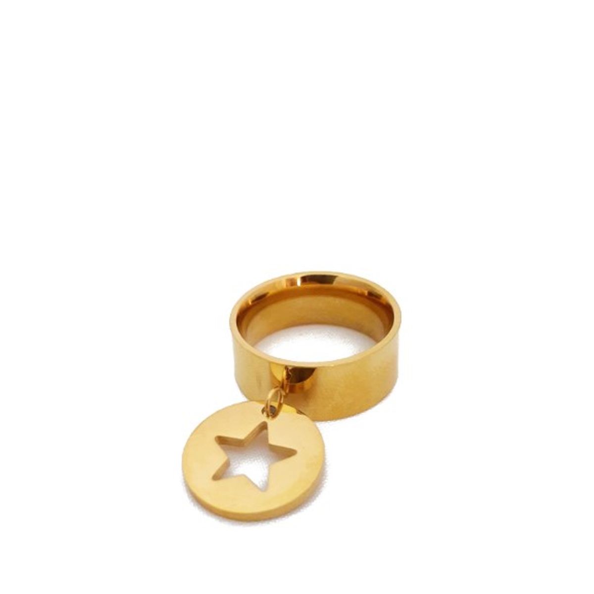 VANE COLLECTION - Anillo mujer estrella colgante acero y baño de oro