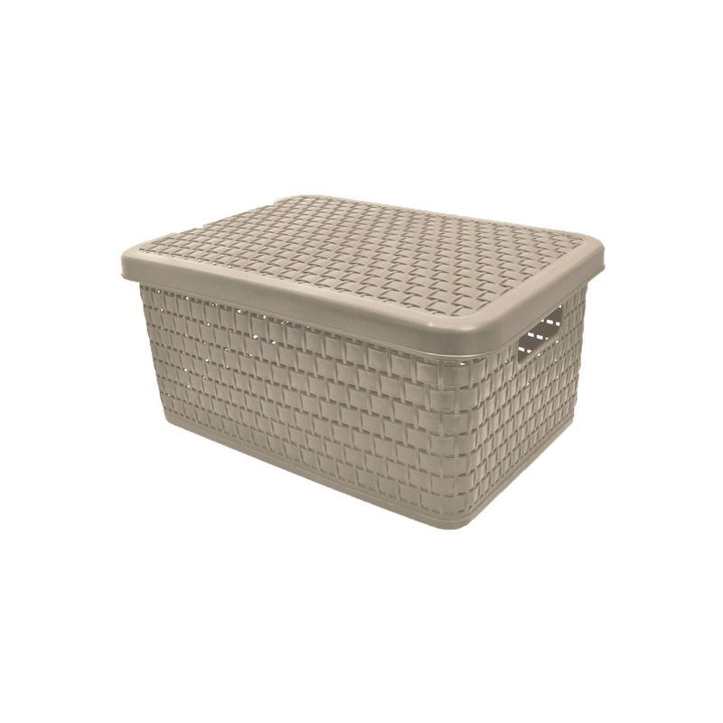 GENERICO - Canasto Organizador Ratan Chic Con Tapa Beige Grande