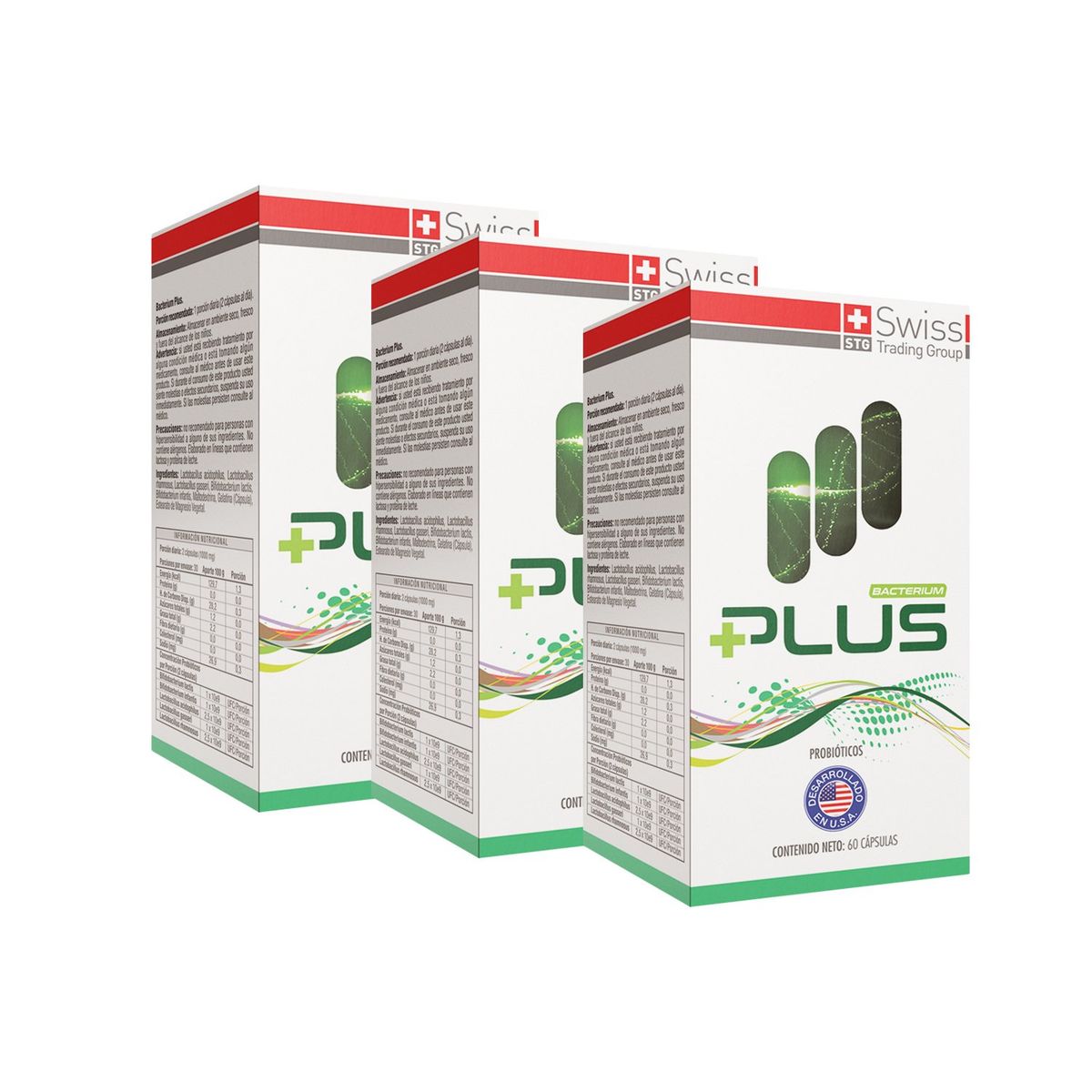 BACTERIUM PLUS - Pack 3 Complejo Natural de Probioticos Bacterium Plus Salud Intestinal