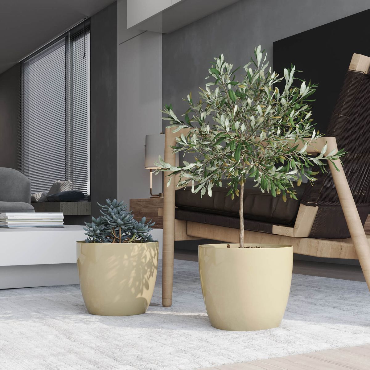 AMALFI - Pack X2 Maceteros De Plástico Premium 27x23 cm 9,5 Litros Beige