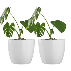 AMALFI - Pack X2 Maceteros De Plástico Premium 27x23 cm 9,5 Litros Blanco