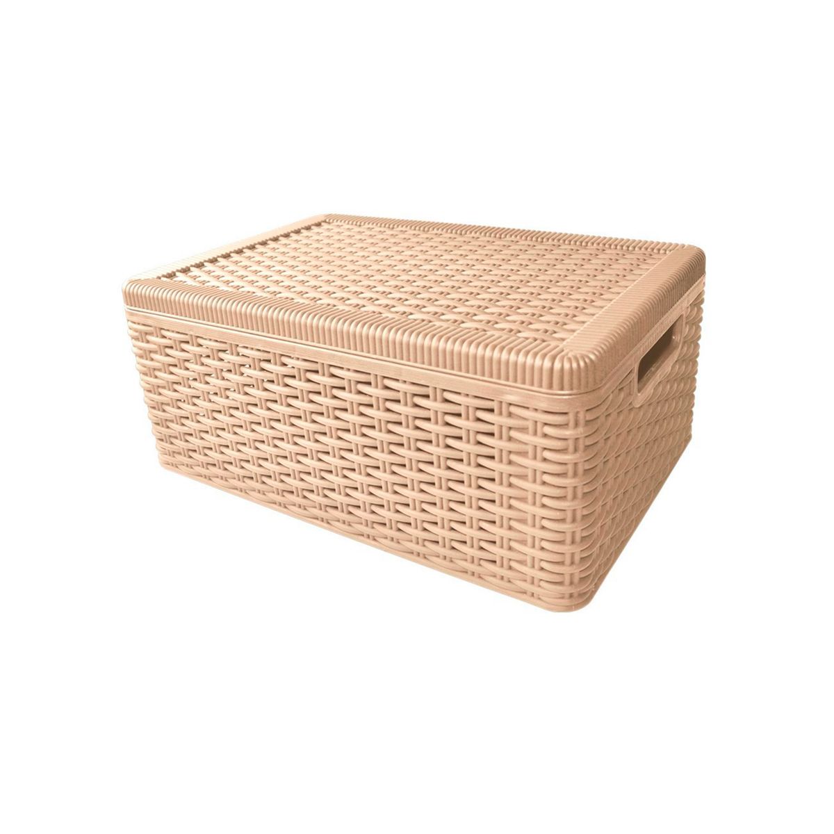 GENERICO - Canasto Organizador Ratan Con Tapa Beige Grande