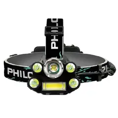 PHILCO - Linterna Led Frontal Alto Brillo 6 Focos Recargable 59135