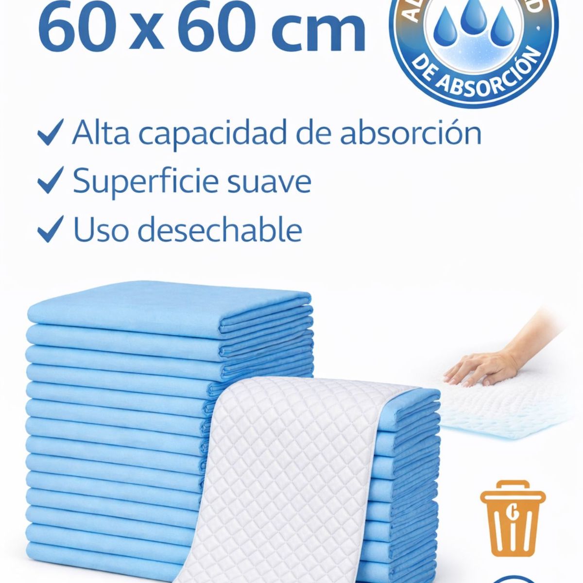GENERICO - 120 Sabanillas Absorventes Adulto Protector cama post operatorio pañales 60 x 60 cm uso hospitalario