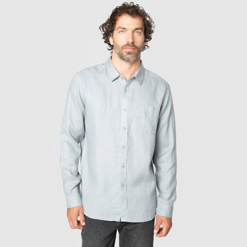 BUBBA - Long Shirt Linen Light Grey Black Bubba