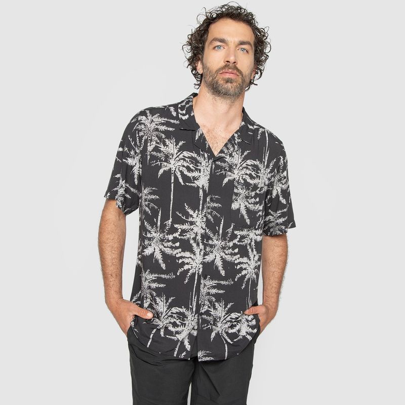 BUBBA - Shirt Viscose Palms Beige Black Bubba