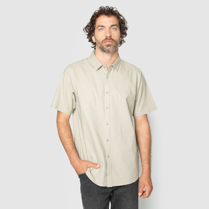 BUBBA - Shirt Linen Blended Fresh Moss Black Bubba_.