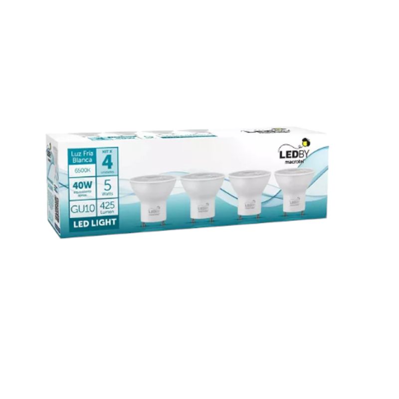 MACROTEL - Pack 4 Ampolletas Led Macrotel Gu10 5w 6500k Luz Blanco Frío