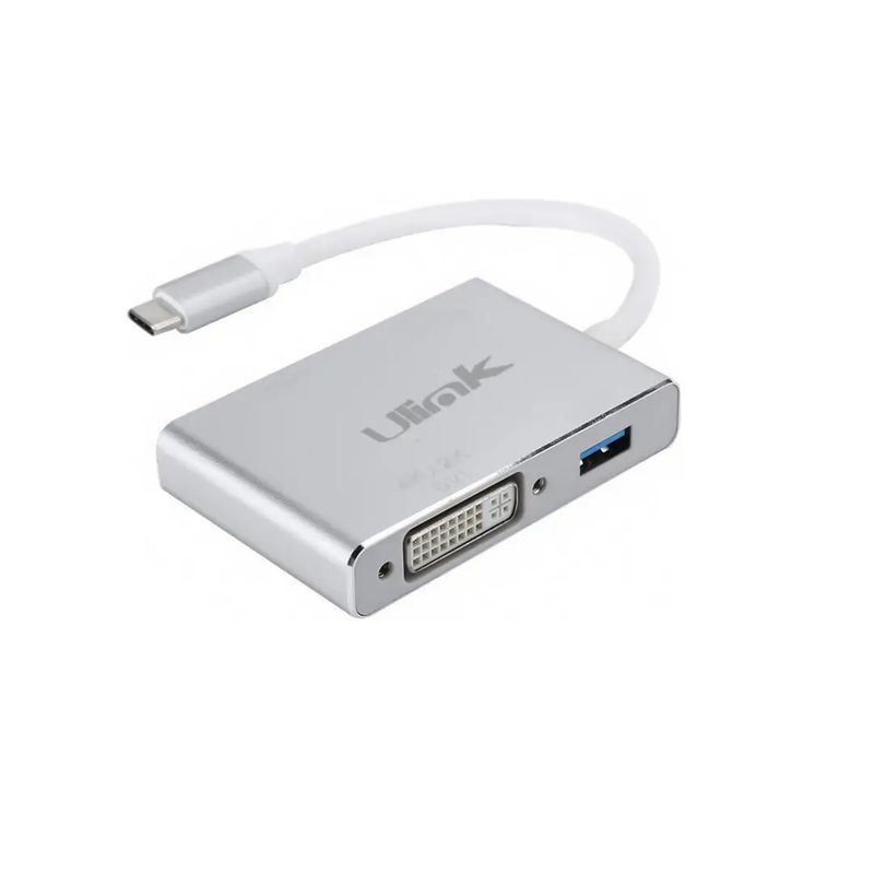 ULINK - Adaptador multipuerto tipo C a (1USB 3.0 1HDMI 4K 1DVI 1080p 1VGA)
