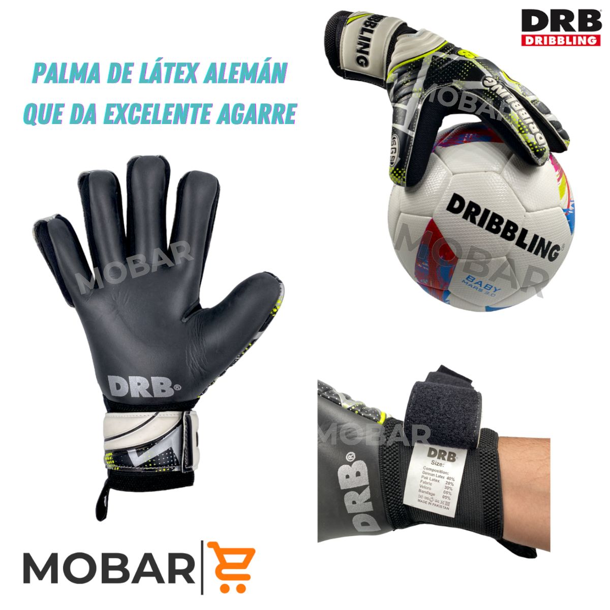 DRB - Guantes Arquero Portero Talla 10 DRB Striker Con Ferulas V/B