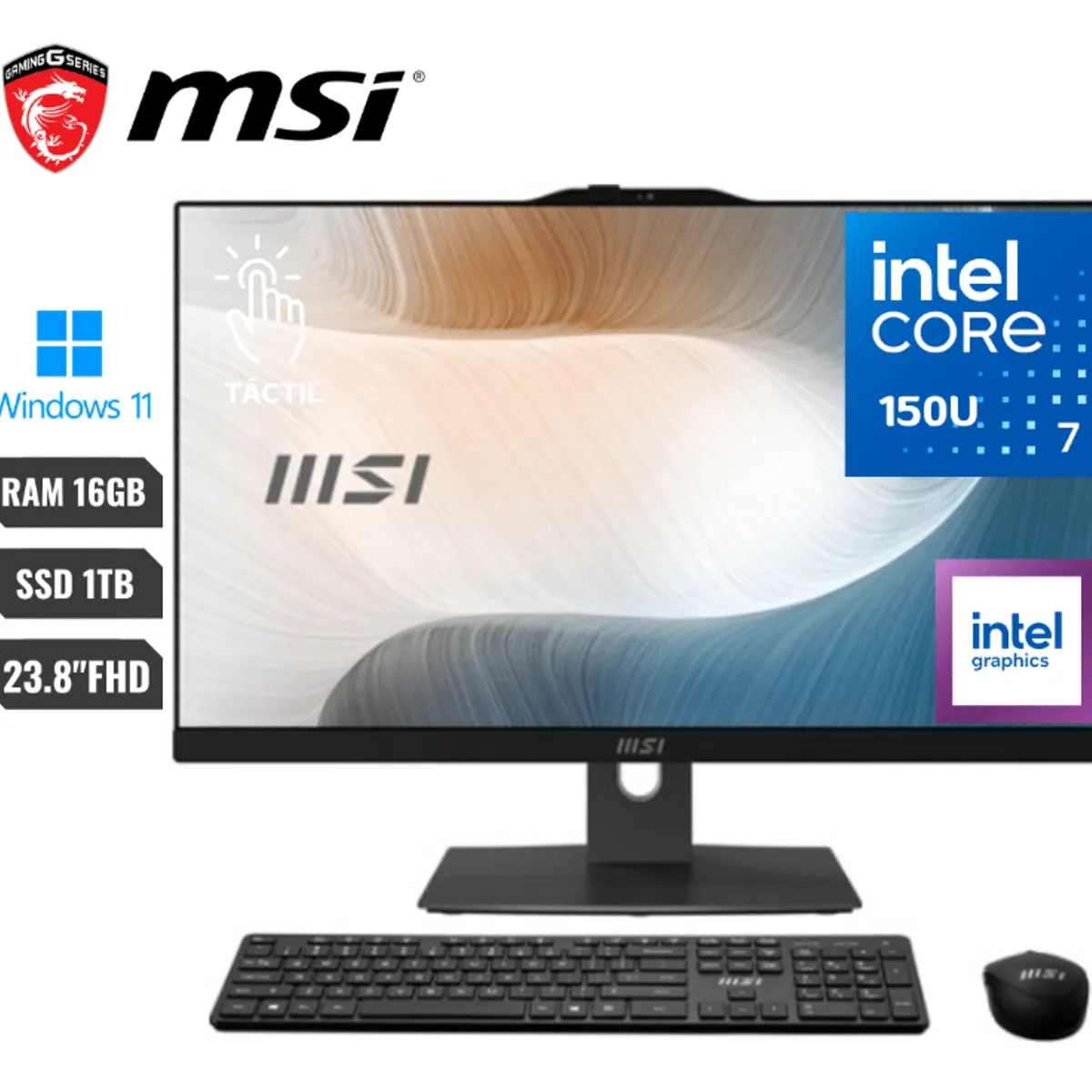 MSI - MSI ALL IN ONE Intel Core 7 150U 16GB RAM 1TB SSD 1TB HDD 23.8 FHD Touchscreen