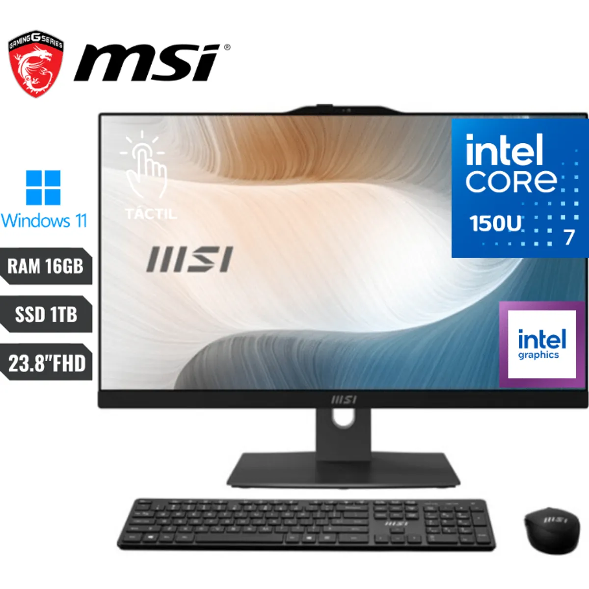 MSI - MSI ALL IN ONE Intel Core 7 150U 16GB RAM 1TB SSD 1TB HDD 23.8 FHD Touchscreen