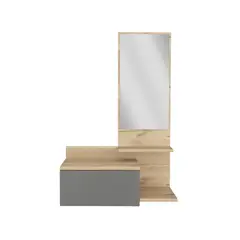 FMFURNITURE - Mueble Recibidor Pared Con espejo 1 Cajón - Café Claro 92x60.1x35 cm