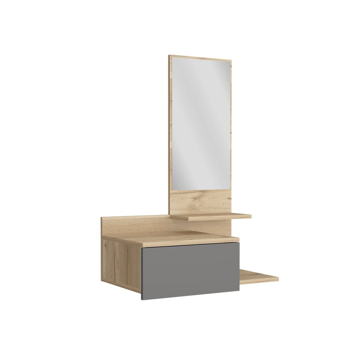 FMFURNITURE - Mueble Recibidor Pared Con espejo 1 Cajón - Café Claro 92x60.1x35 cm