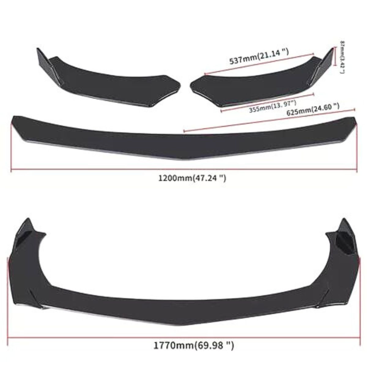 GENERICO - Lip Frontal 3 Piezas Completo Parachoque Universal Tuning