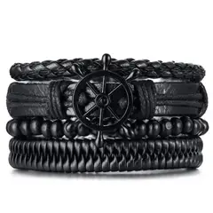 JOYA - Pulsera Negra Eco Múltiple Con Timón Metálico