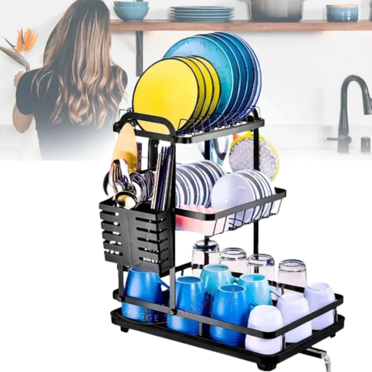 GENERICO - Escurridor Secador De Lozas Cocina 3 Niveles Negro