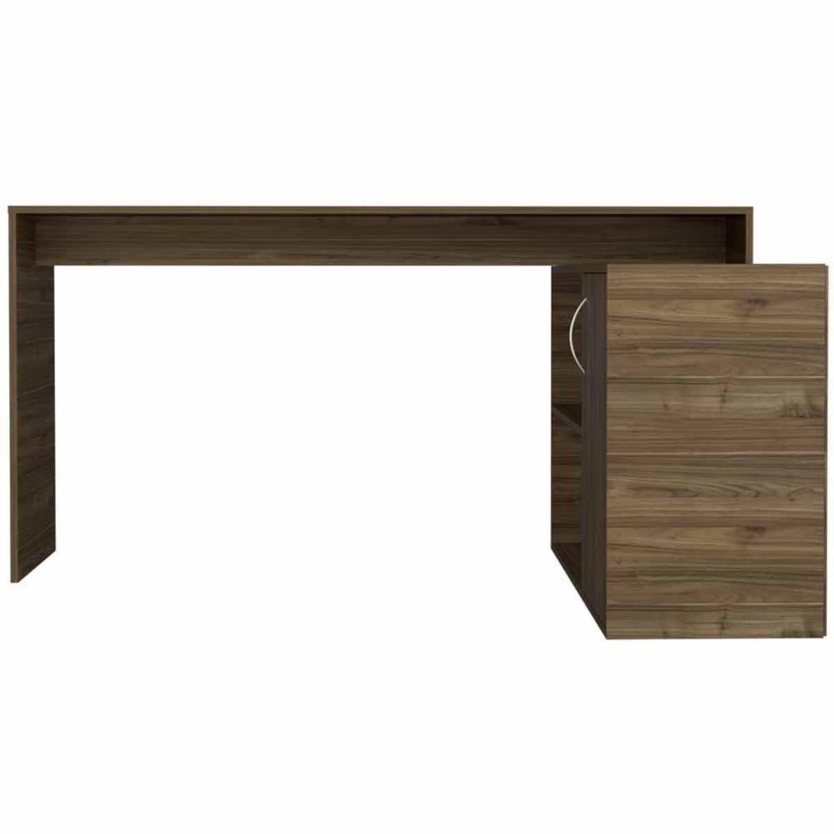 FMFURNITURE - Escritorio En L con 1 Puerta - Café Oscuro 76.5x151.5x116.5 cm