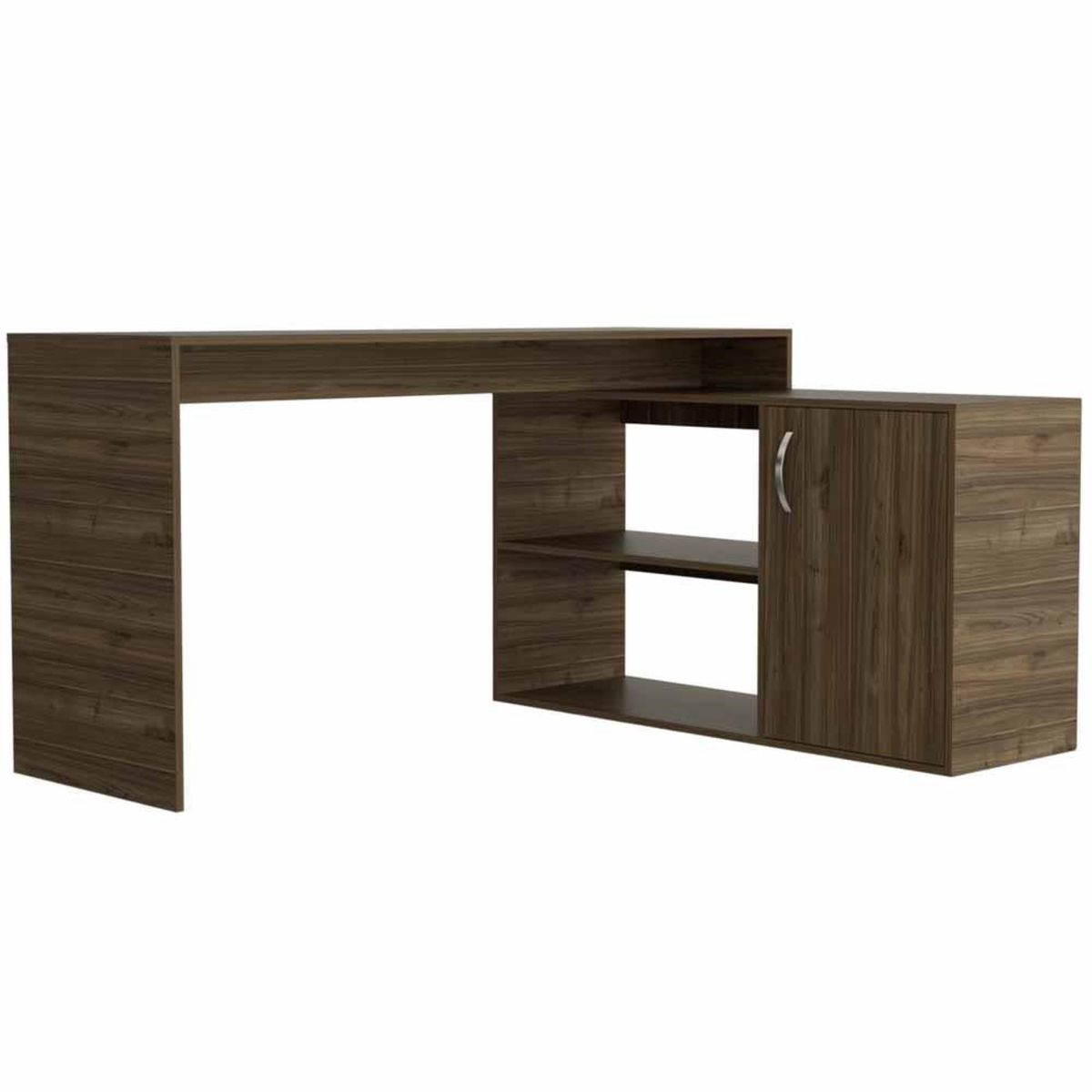 FMFURNITURE - Escritorio En L con 1 Puerta - Café Oscuro 76.5x151.5x116.5 cm