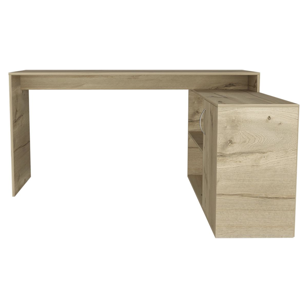 FMFURNITURE - Escritorio En L con 1 Puerta - Café Claro 76.5x151.5x116.5 cm