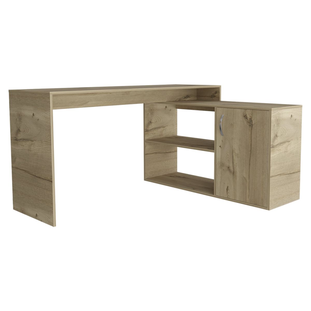 FMFURNITURE - Escritorio En L con 1 Puerta - Café Claro 76.5x151.5x116.5 cm