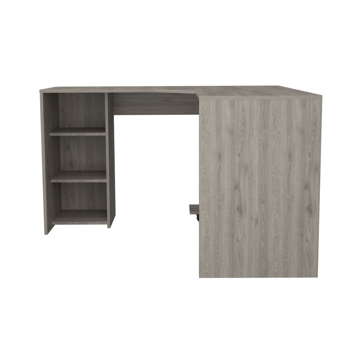 FMFURNITURE - Escritorio En L + Base Movil Para Cpu - Gris Claro 76.5x130x130 cm