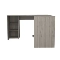 FMFURNITURE - Escritorio En L + Base Movil Para Cpu - Gris Claro 76.5x130x130 cm.