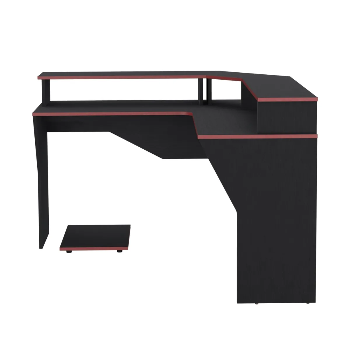 FMFURNITURE - Escritorio Gamer En L - Negro Canto Rojo 88.5x127.9x127.9 cm