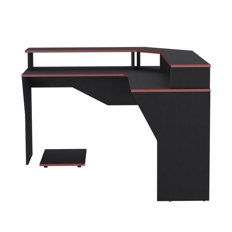 FMFURNITURE - Escritorio Gamer En L 885X1279 Cm  Fm-046N - Negro Canto Rojo