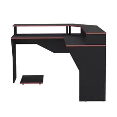 FMFURNITURE - Escritorio Gamer En L 885X1279 Cm Fm-046N - Negro Canto Rojo