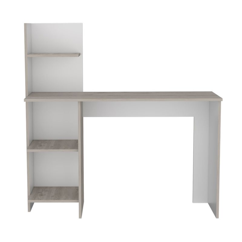 FMFURNITURE - Escritorio Con Biblioteca 4 Repisas - Café Claro 120x120x45 cm