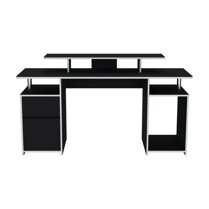 FMFURNITURE - Escritorio Gamer - Negro Canto Blanco 88.5x157.1x50 cm